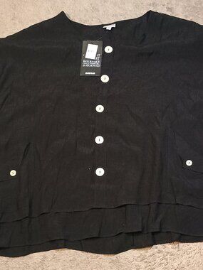 Avenue/Tunic Top/Womens 20 Black Tiered Button Front Flowy Lagenlook Plus Size N